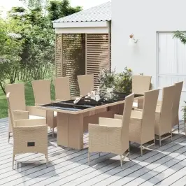 11-Daļīgs Dārza Mēbeļu Komplekts, Matrači, Bēša Pe Rotangpalma Vidaxl