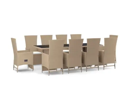 11-Daļīgs Dārza Mēbeļu Komplekts, Matrači, Bēša Pe Rotangpalma Vidaxl