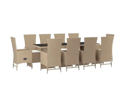 11-Daļīgs Dārza Mēbeļu Komplekts, Matrači, Bēša Pe Rotangpalma Vidaxl