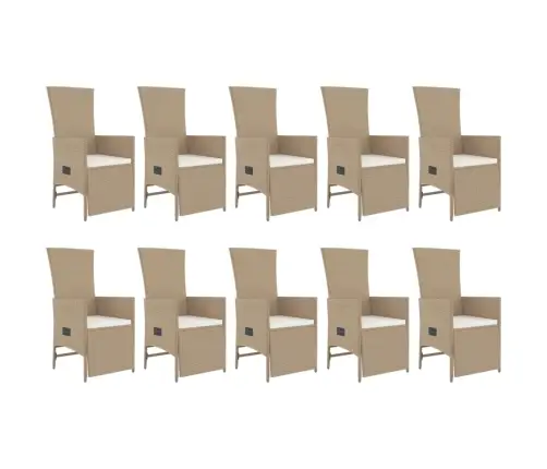 11-Daļīgs Dārza Mēbeļu Komplekts, Matrači, Bēša Pe Rotangpalma Vidaxl