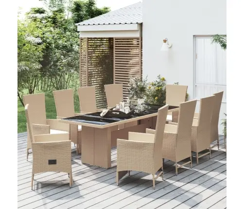 11-Daļīgs Dārza Mēbeļu Komplekts, Matrači, Bēša Pe Rotangpalma Vidaxl