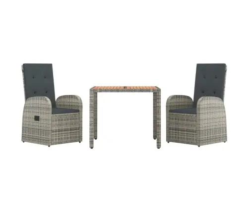 3-Daļīgs Virtuves Mēbeles Ar Spilveniem, Pelēka Pe Rotangpalma Vidaxl