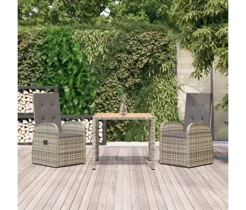 3-Daļīgs Virtuves Mēbeles Ar Spilveniem, Pelēka Pe Rotangpalma Vidaxl