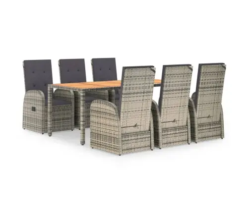 7-Daļīgs Dārza Mēbeļu Komplekts Ar Matračiem, Pelēks, Pe Pinums Vidaxl