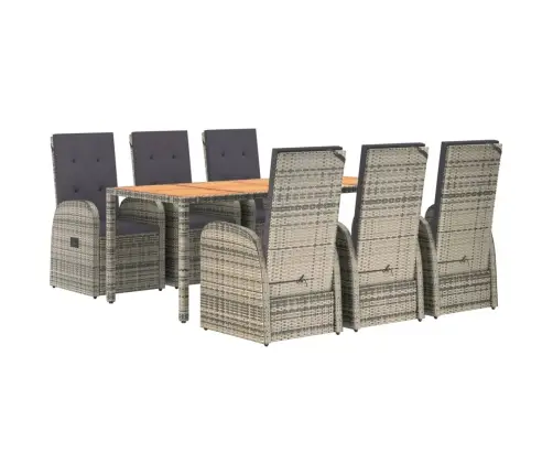 7-Daļīgs Dārza Mēbeļu Komplekts Ar Matračiem, Pelēks, Pe Pinums Vidaxl