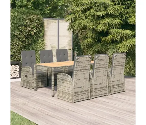 7-Daļīgs Dārza Mēbeļu Komplekts Ar Matračiem, Pelēks, Pe Pinums Vidaxl