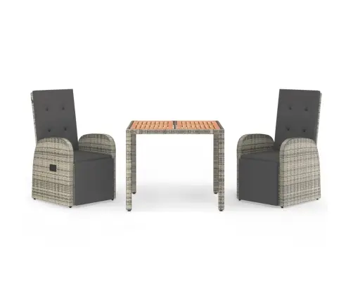 3-Osaline Aiamööbli Komplekt Patjadega, Hall, Polürotang