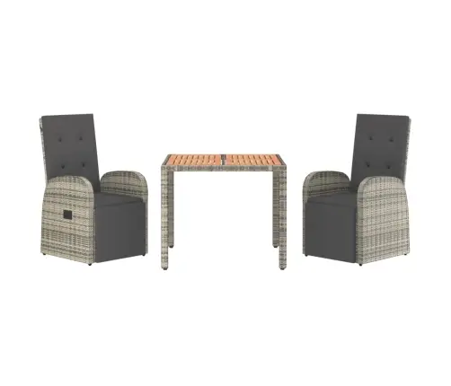 3-Osaline Aiamööbli Komplekt Patjadega, Hall, Polürotang