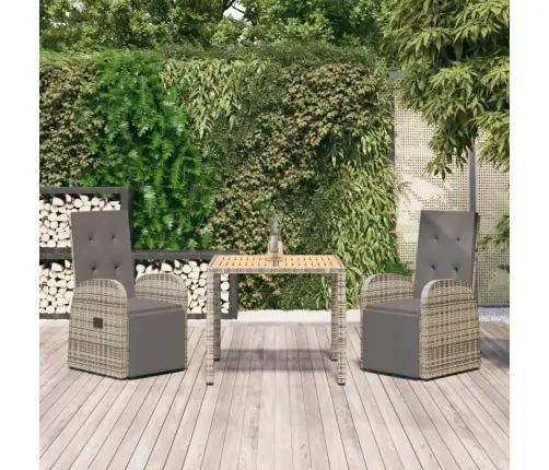 3-Osaline Aiamööbli Komplekt Patjadega, Hall, Polürotang