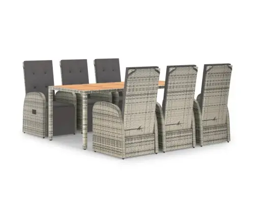 7-Daļīgs Dārza Mēbeļu Komplekts Ar Matračiem, Pelēks, Pe Pinums Vidaxl