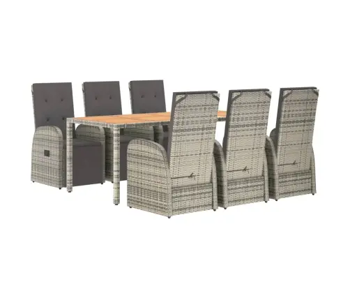 7-Daļīgs Dārza Mēbeļu Komplekts Ar Matračiem, Pelēks, Pe Pinums Vidaxl