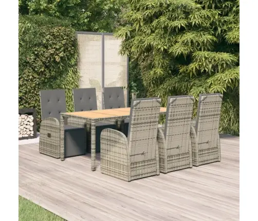 7-Daļīgs Dārza Mēbeļu Komplekts Ar Matračiem, Pelēks, Pe Pinums Vidaxl