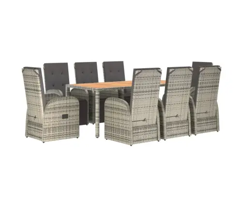 9-Osaline Aiamööbli Komplekt Patjadega, Hall, Polürotang