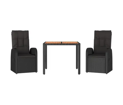 3-Daļīgs Dārza Mēbeļu Komplekts Ar Matračiem, Melns, Pe Pinums Vidaxl