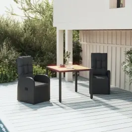 3-Osaline Aiamööbli Komplekt Patjadega, Must, Polürotang