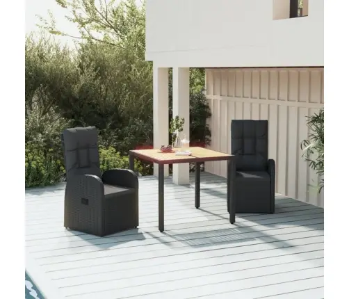 3-Daļīgs Dārza Mēbeļu Komplekts Ar Matračiem, Melns, Pe Pinums Vidaxl