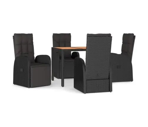 5-Daļīgs Dārza Mēbeļu Komplekts Ar Matračiem, Pe Pinums, Melns Vidaxl