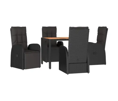 5-Daļīgs Dārza Mēbeļu Komplekts Ar Matračiem, Pe Pinums, Melns Vidaxl