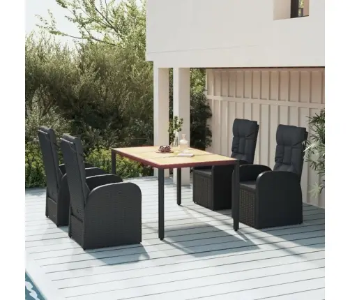 5-Osaline Aiamööbli Komplekt Patjadega, Must, Polürotang