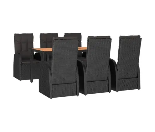 7-Daļīgs Dārza Mēbeļu Komplekts Ar Matračiem, Pe Pinums, Melns Vidaxl