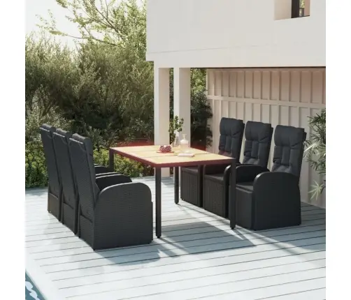 7-Osaline Aiamööblikomplekt Patjadega, Must, Polürotang