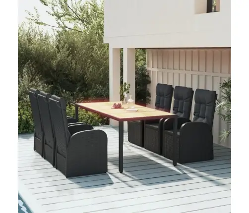 7-Daļīgs Dārza Mēbeļu Komplekts Ar Matračiem, Pe Pinums, Melns Vidaxl