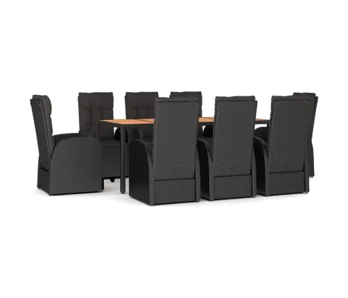 9-Osaline Aiamööbli Komplekt Patjadega, Must, Polürotang