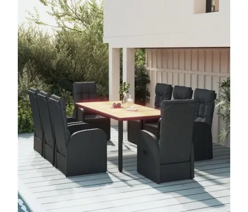 9-Osaline Aiamööbli Komplekt Patjadega, Must, Polürotang