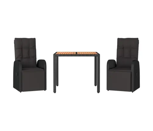 3-Osaline Aiamööbli Komplekt, Must, Polürotang Ja Akaatsiapuit