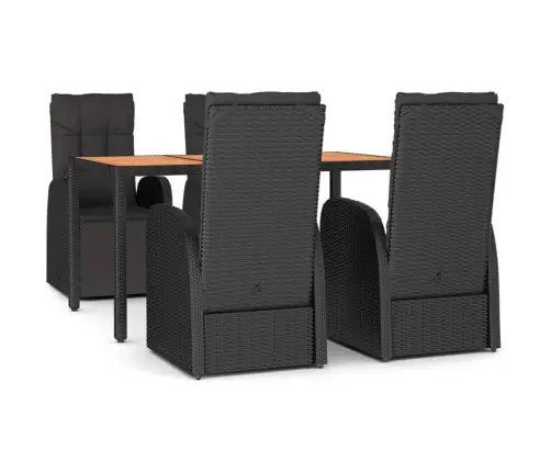 5-Osaline Aiamööbli Komplekt, Must, Polürotang Ja Akaatsiapuit