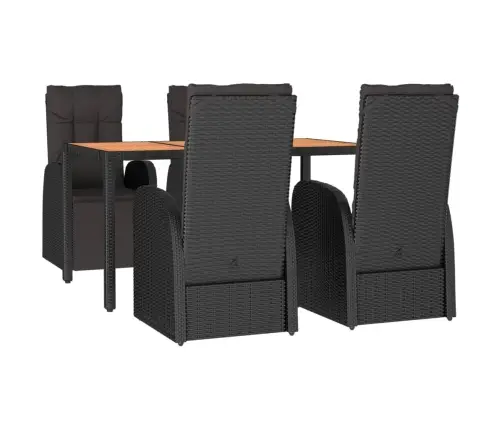 5-Osaline Aiamööbli Komplekt, Must, Polürotang Ja Akaatsiapuit