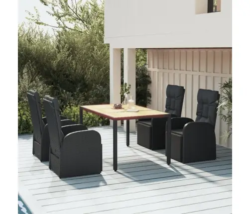 5-Osaline Aiamööbli Komplekt, Must, Polürotang Ja Akaatsiapuit