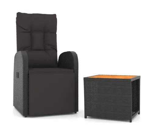 2-Osaline Aiamööbli Komplekt, Must, Polürotang Ja Akaatsiapuit
