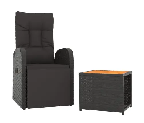 2-Osaline Aiamööbli Komplekt, Must, Polürotang Ja Akaatsiapuit