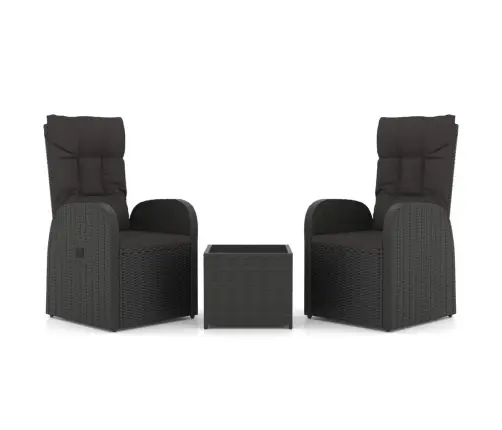 3-Daļīgs Dārza Dīvānu Komplekts, Pe Rotangpalma, Tērauds, Melns Vidaxl