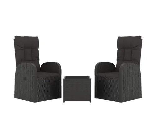 3-Daļīgs Dārza Dīvānu Komplekts, Pe Rotangpalma, Tērauds, Melns Vidaxl