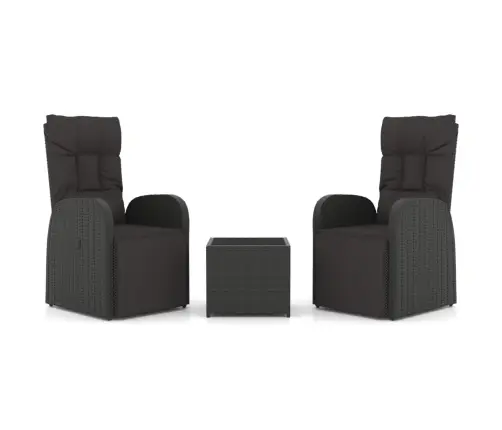 3-Daļīgs Dārza Atpūtas Mēbeļu Komplekts, Pe Rotangpalma, Melns Vidaxl