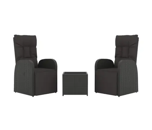 3-Daļīgs Dārza Atpūtas Mēbeļu Komplekts, Pe Rotangpalma, Melns Vidaxl