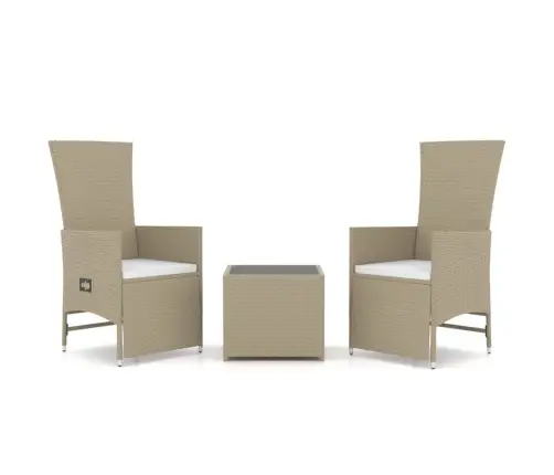 3-Osaline Aiamööbli Komplekt, Beež, Polürotang Ja Teras