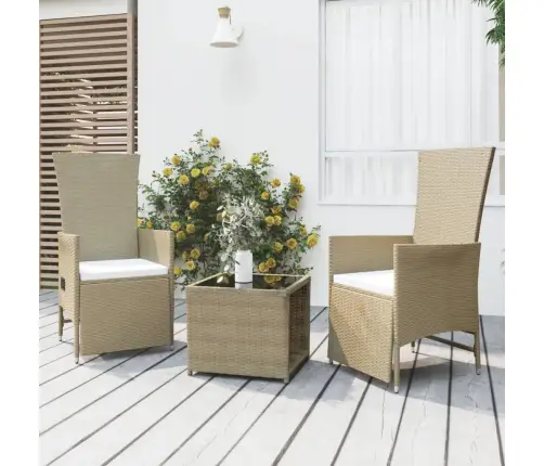 3-Osaline Aiamööbli Komplekt, Beež, Polürotang Ja Teras
