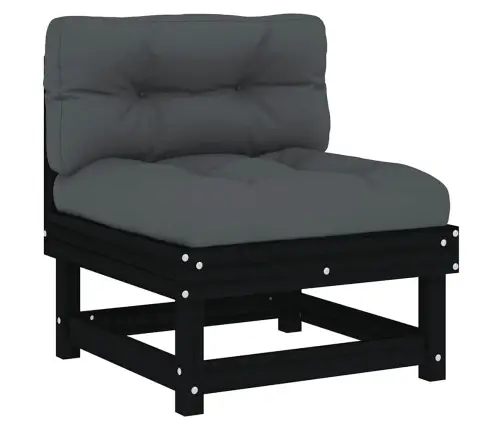 Vidējais Dīvāns Ar Matračiem, Melns Priedes Masīvkoks Vidaxl