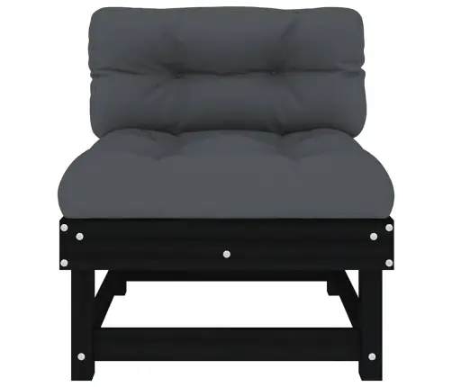 Vidējais Dīvāns Ar Matračiem, Melns Priedes Masīvkoks Vidaxl