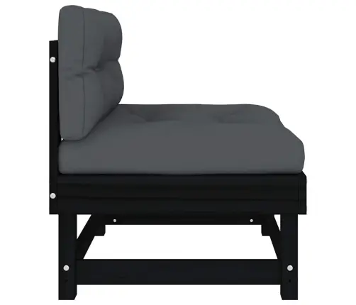 Vidējais Dīvāns Ar Matračiem, Melns Priedes Masīvkoks Vidaxl