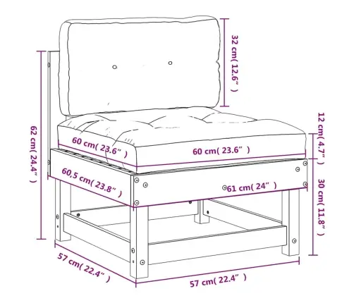 Vidējais Dīvāns Ar Matračiem, Melns Priedes Masīvkoks Vidaxl