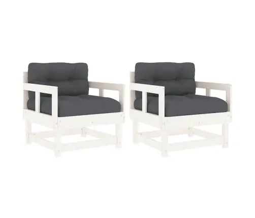 Dārza Krēsli Ar Matračiem, 2 Gab., Balts Priedes Masīvkoks Vidaxl