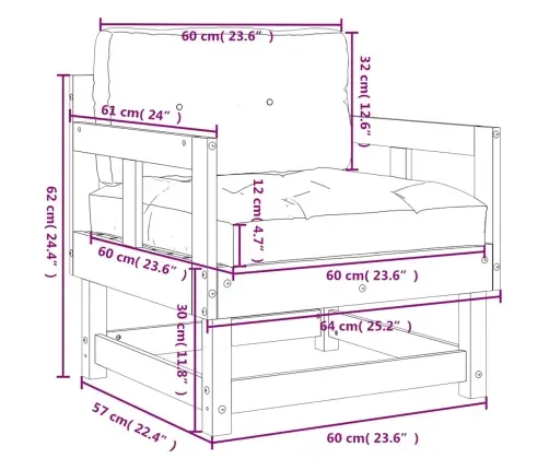 Dārza Krēsli Ar Matračiem, 2 Gab., Duglasa Egles Masīvkoks Vidaxl