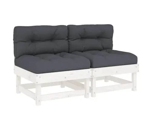 Vidurinės Sofos Dalys Su Pagalvėlėmis, 2Vnt., Baltos, Pušis Vidurinės Sofos Dalys Su Pagalvėlėmis, 2Vnt., Baltos, Pušis