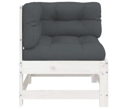 Stūra Dīvāns Ar Matračiem, Balts Priedes Masīvkoks Vidaxl