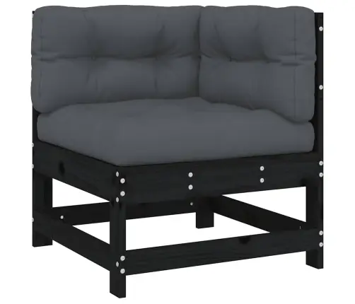 Kampinė Sofos Dalis Su Pagalvėlėmis, Juoda, Pušies Masyvas Kampinė Sofos Dalis Su Pagalvėlėmis, Juoda, Pušies Masyvas