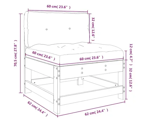 Vidējais Dīvāns Ar Matračiem, Pelēks Priedes Masīvkoks Vidaxl
